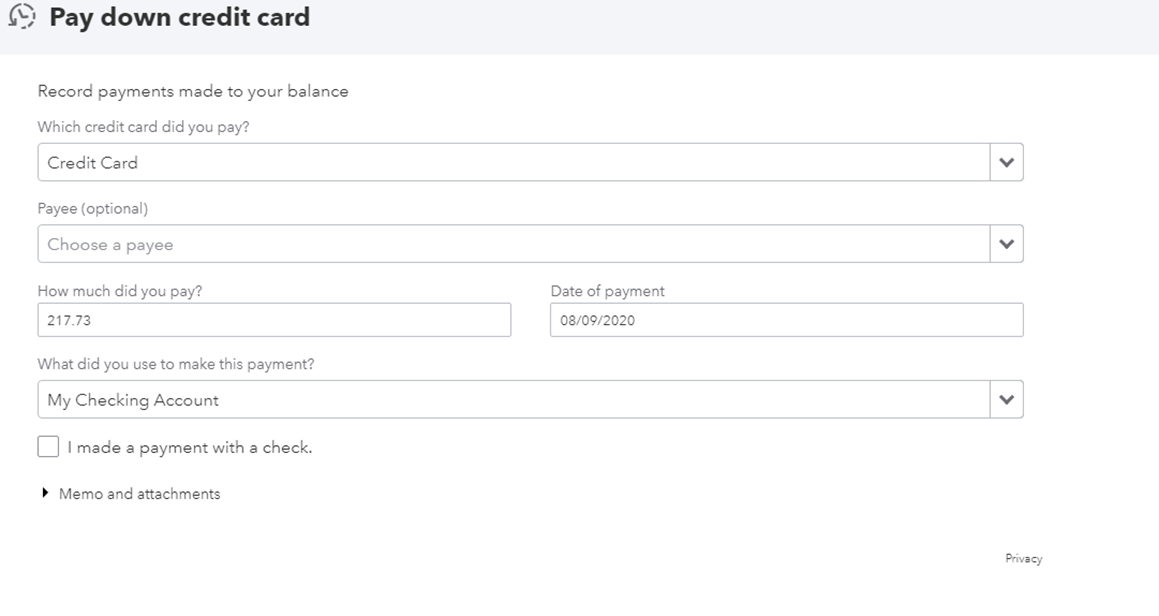 Quickbooks if Credit card payments in quickbooks