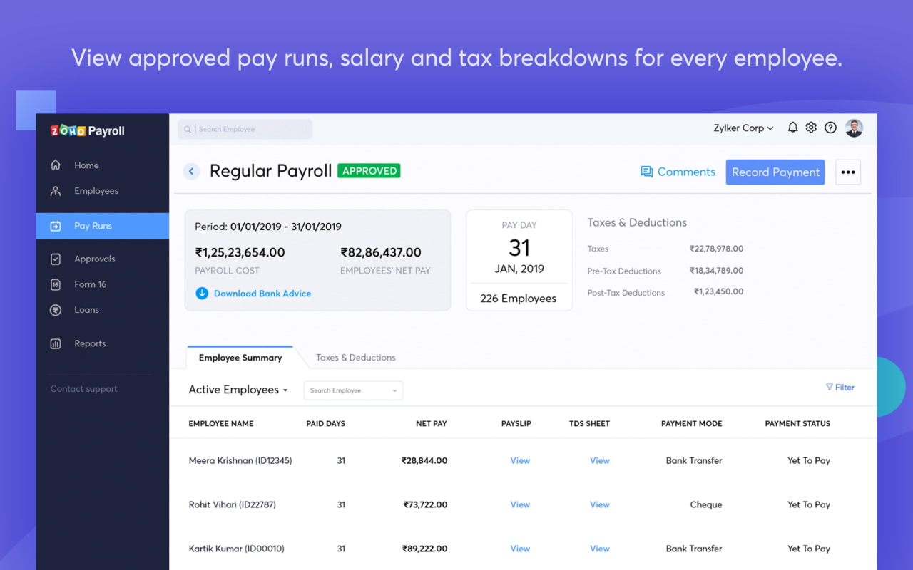 Zoho payroll